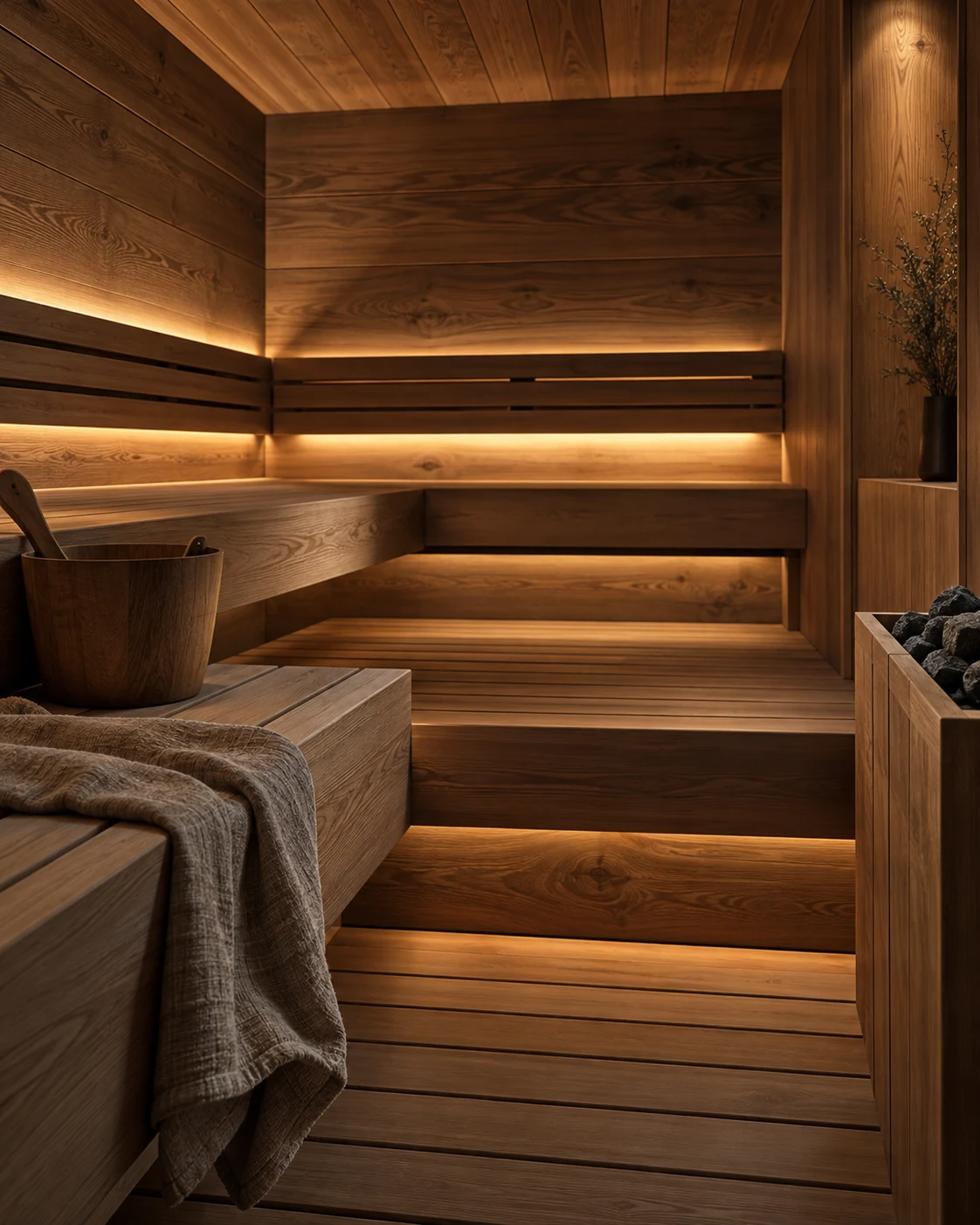Private Sauna mit warmer Holzverkleidung